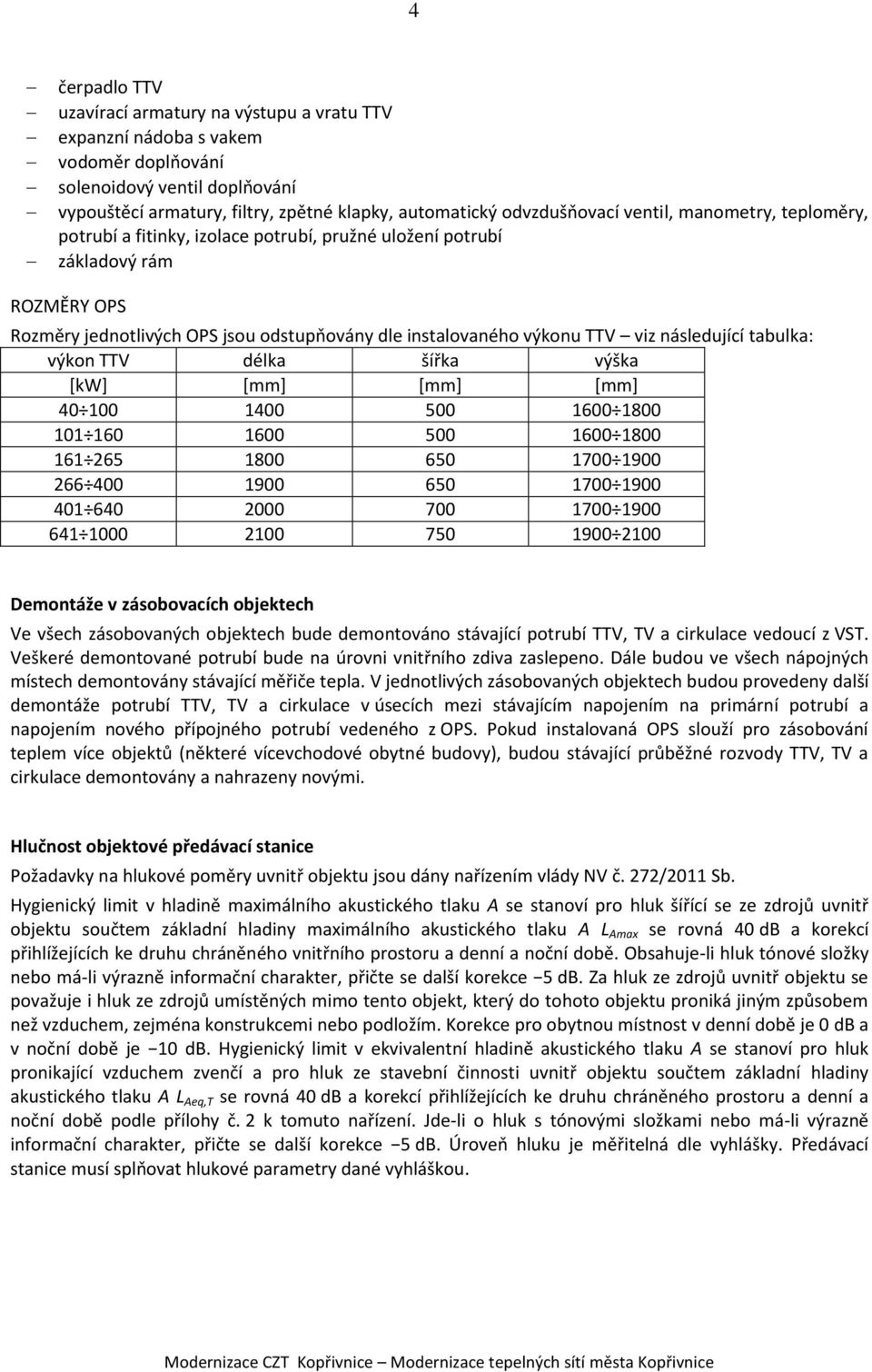 následující tabulka: výkon TTV délka šířka výška [kw] [mm] [mm] [mm] 40 100 1400 500 1600 1800 101 160 1600 500 1600 1800 161 265 1800 650 1700 1900 266 400 1900 650 1700 1900 401 640 2000 700 1700