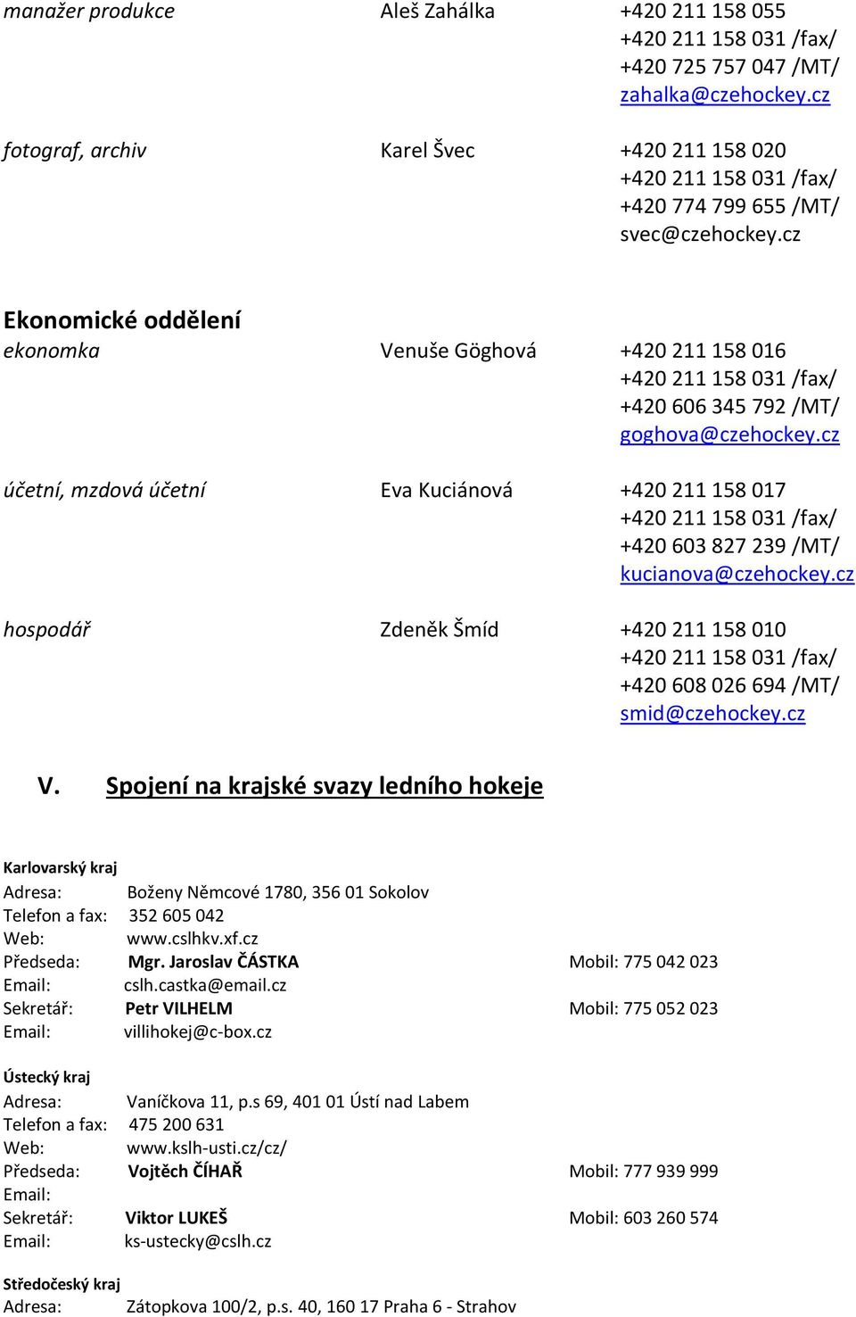 cz Ekonomické oddělení ekonomka Venuše Göghová +420 211 158 016 +420 211 158 031 /fax/ +420 606 345 792 /MT/ goghova@czehockey.