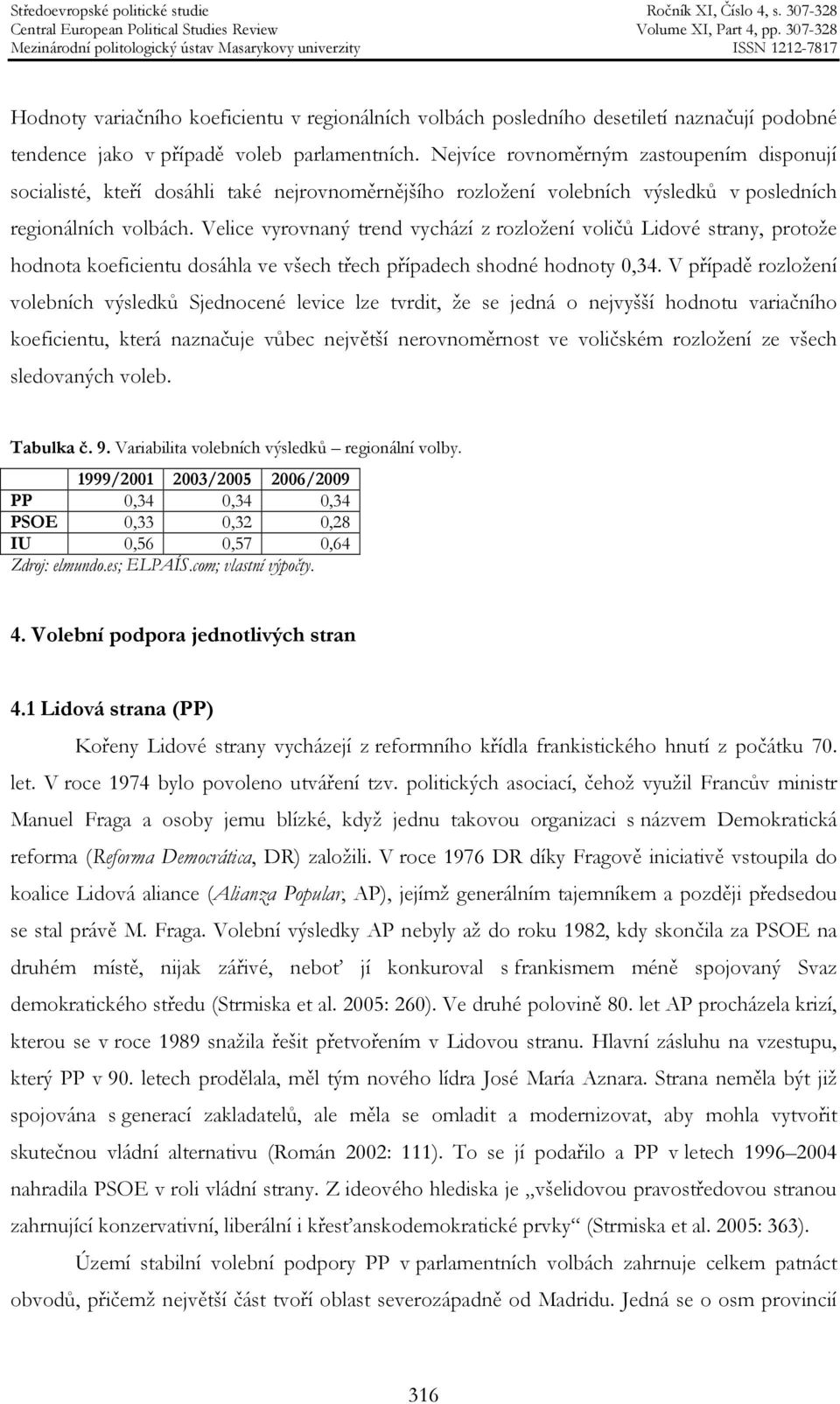 Velice vyrovnaný trend vychází z rozložení voličů Lidové strany, protože hodnota koeficientu dosáhla ve všech třech případech shodné hodnoty 0,34.