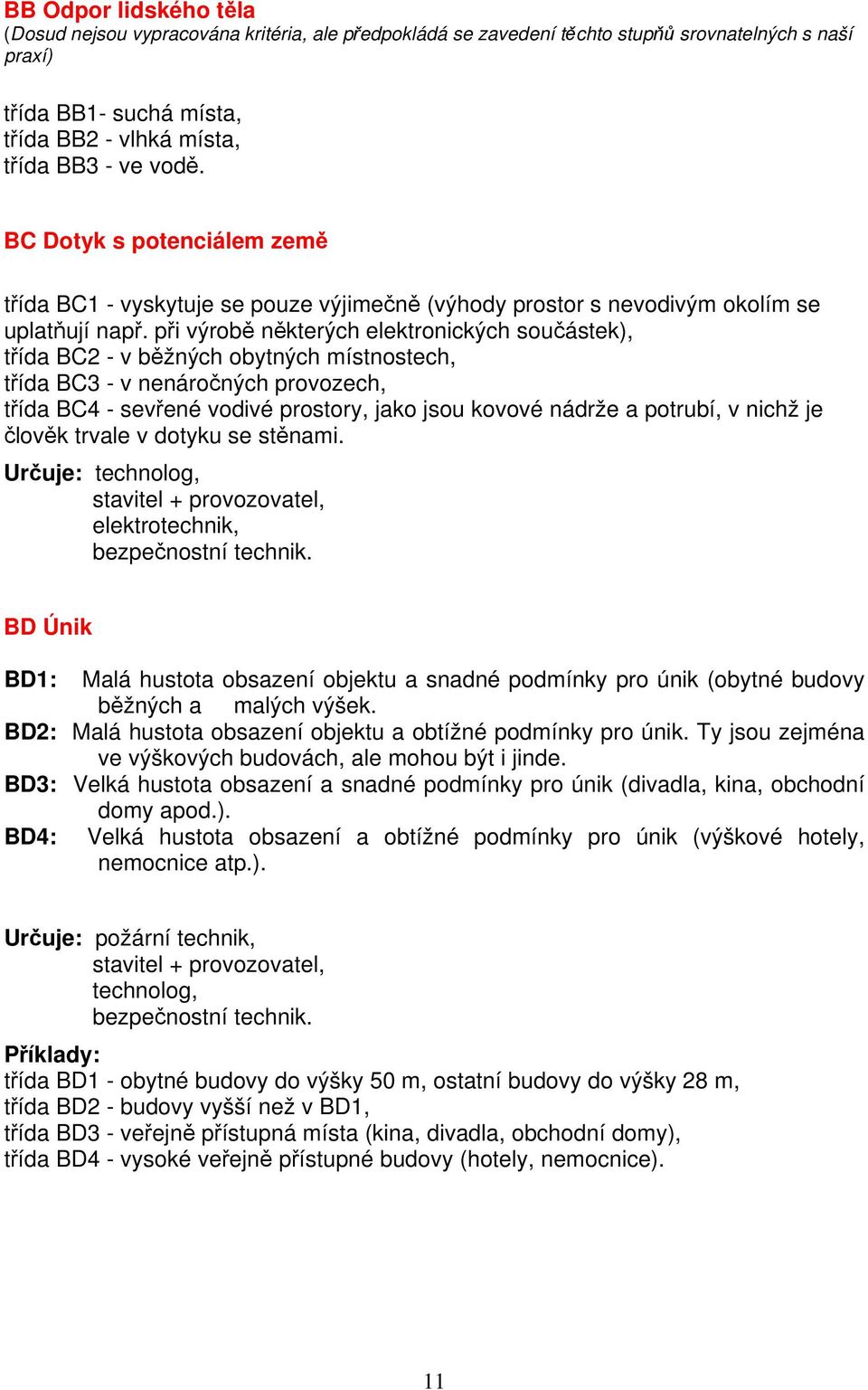 při výrobě některých elektronických součástek), třída BC2 - v běžných obytných místnostech, třída BC3 - v nenáročných provozech, třída BC4 - sevřené vodivé prostory, jako jsou kovové nádrže a