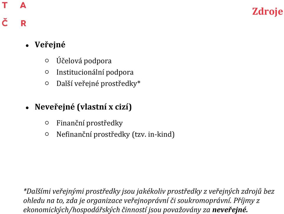 in-kind) *Dalšími veřejnými prostředky jsou jakékoliv prostředky z veřejných zdrojů bez ohledu