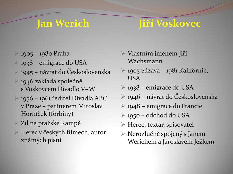 filmech, autor známých písní Vlastním jménem Jiří Wachsmann 1905 Sázava 1981 Kalifornie, USA 1938 emigrace do USA 1946 návrat do