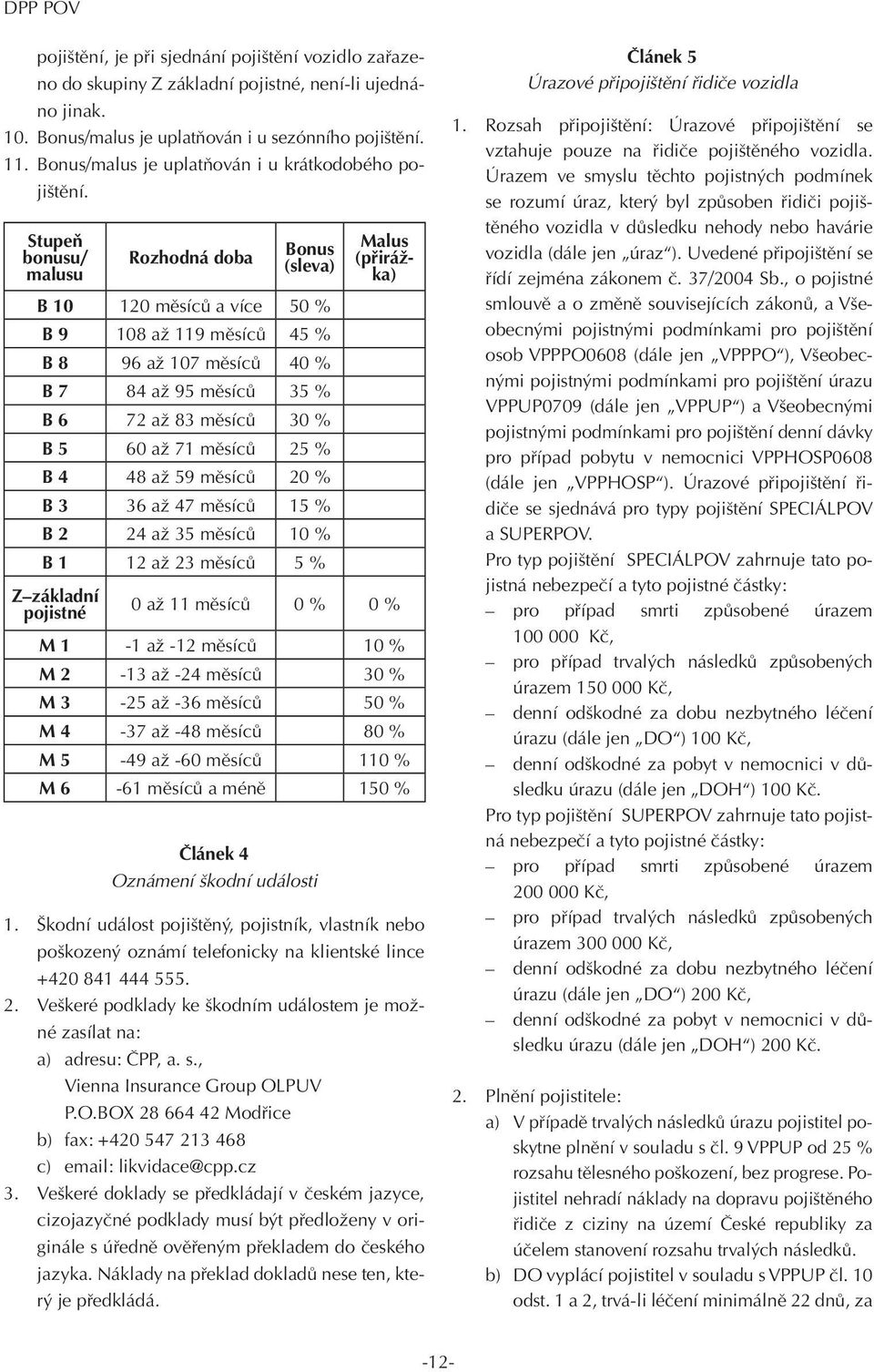 Stupeň bonusu/ malusu Rozhodná doba Bonus (sleva) B 10 120 měsíců a více 50 % B 9 108 až 119 měsíců 45 % B 8 96 až 107 měsíců 40 % B 7 84 až 95 měsíců 35 % B 6 72 až 83 měsíců 30 % B 5 60 až 71