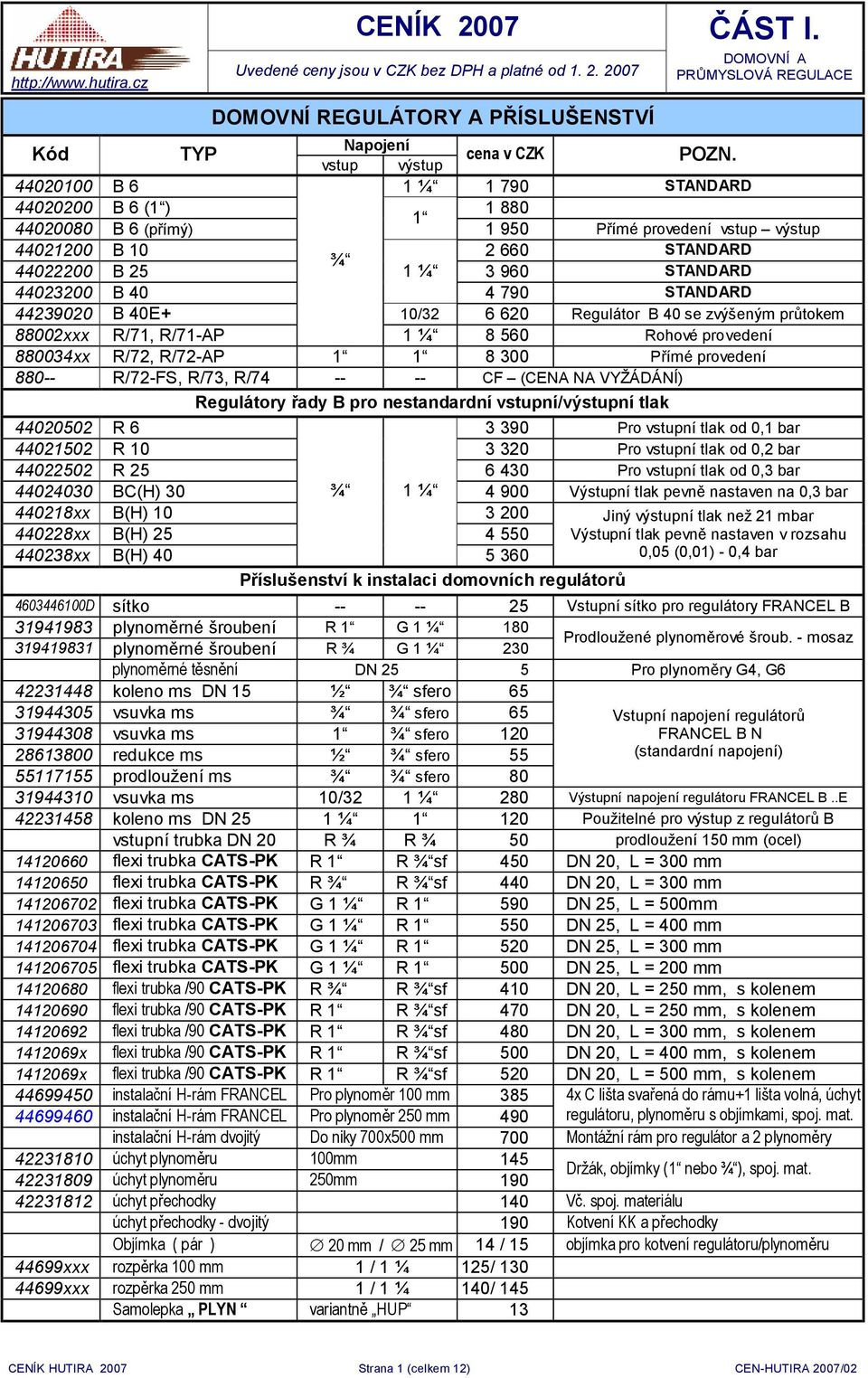 44020100 B 6 1 ¼ 1 790 STANDARD 44020200 B 6 (1 ) 1 880 1 44020080 B 6 (přímý) 1 950 Přímé provedení vstup výstup 44021200 B 10 2 660 STANDARD ¾ 44022200 B 25 1 ¼ 3 960 STANDARD 44023200 B 40 4 790