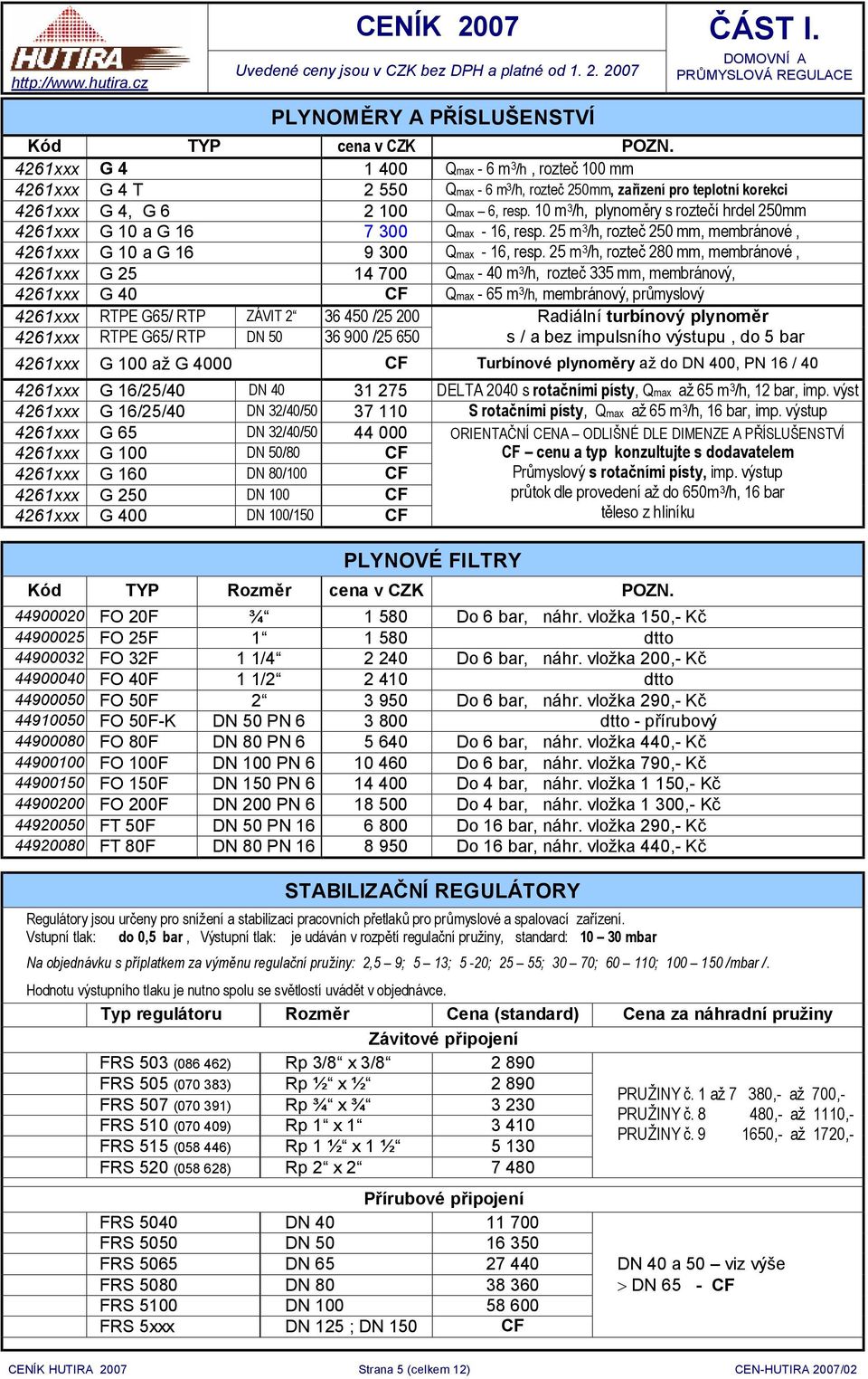 10 m 3 /h, plynoměry s roztečí hrdel 250mm 4261xxx G 10 a G 16 7 300 Qmax - 16, resp. 25 m 3 /h, rozteč 250 mm, membránové, 4261xxx G 10 a G 16 9 300 Qmax - 16, resp.