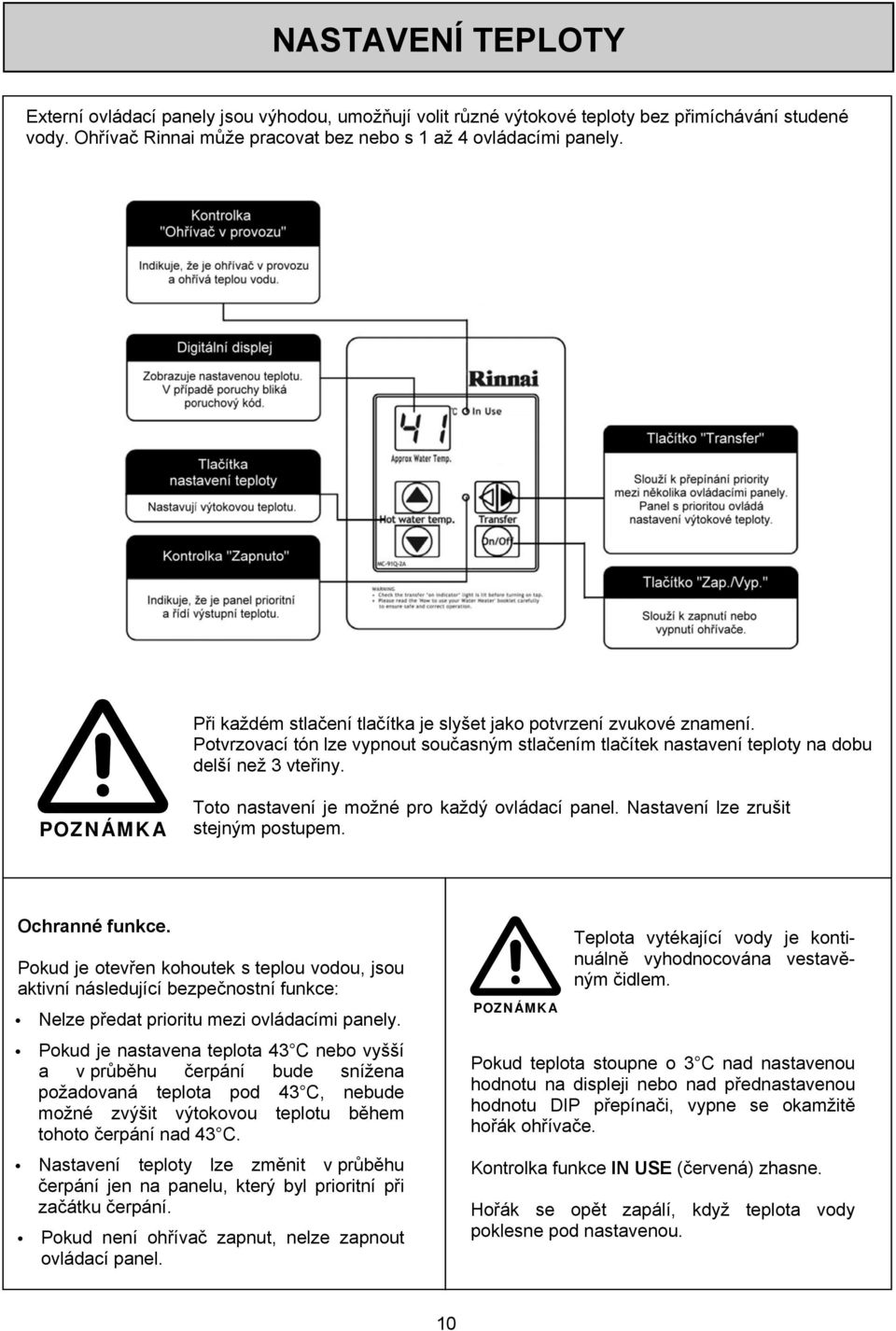 POZNÁMKA Toto nastavení je možné pro každý ovládací panel. Nastavení lze zrušit stejným postupem. Ochranné funkce.