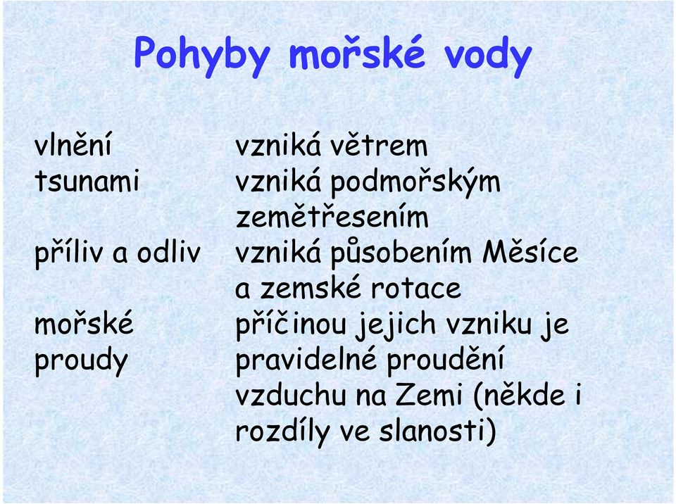 působením Měsíce a zemské rotace příčinou jejich vzniku je