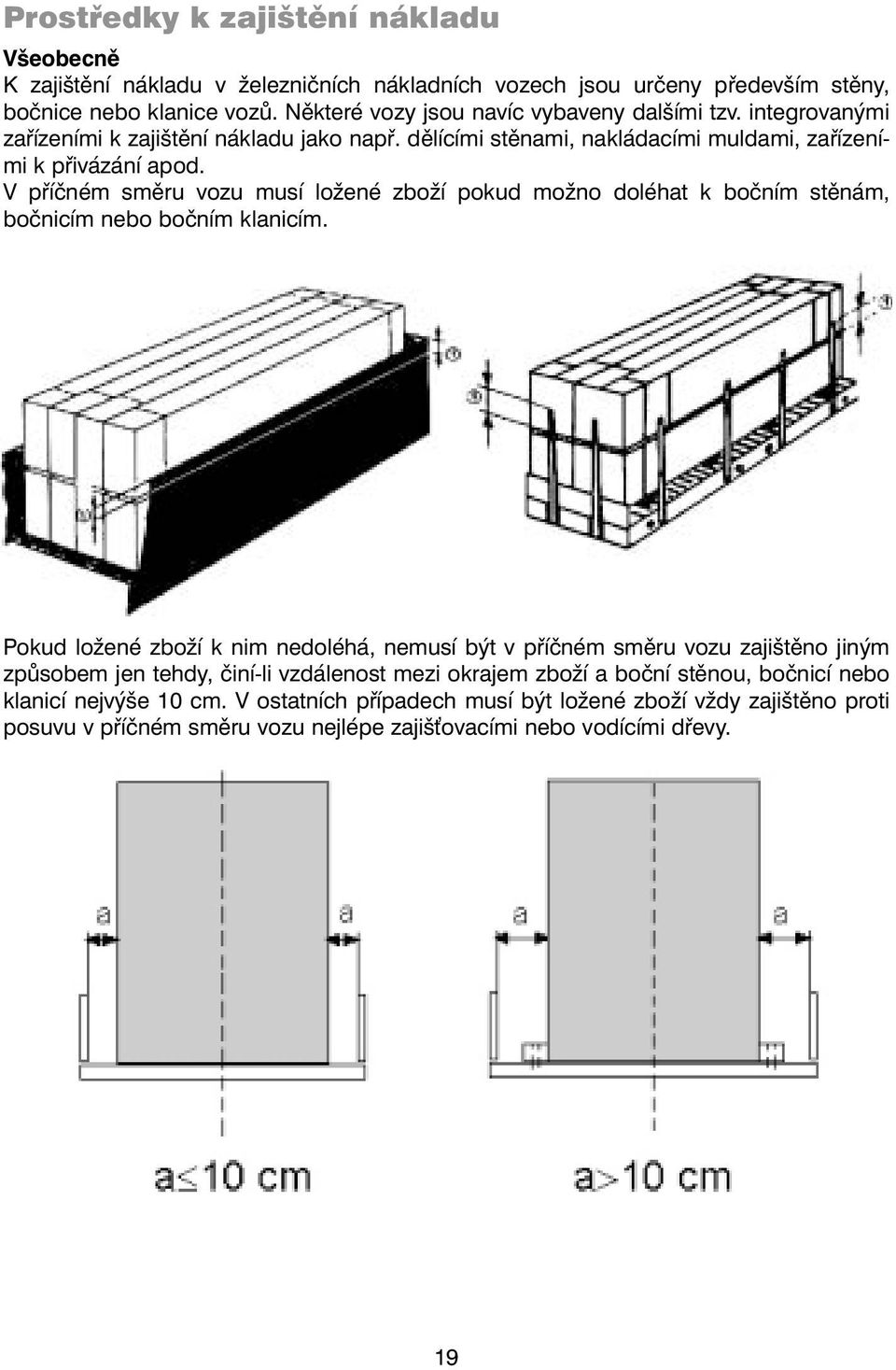 V příčném směru vozu musí ložené zboží pokud možno doléhat k bočním stěnám, bočnicím nebo bočním klanicím.