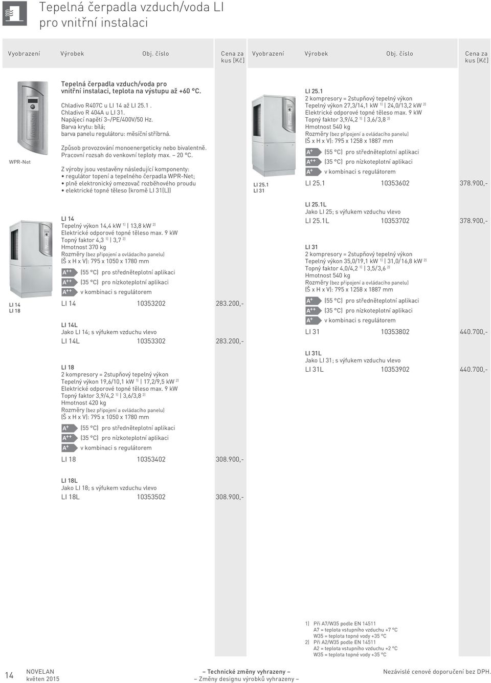 Z výroby jsou vestavěny následující komponenty: regulátor topení a tepelného čerpadla WPR-Net; plně elektronický omezovač rozběhového proudu elektrické topné těleso (kromě LI 31(L)) LI 25.