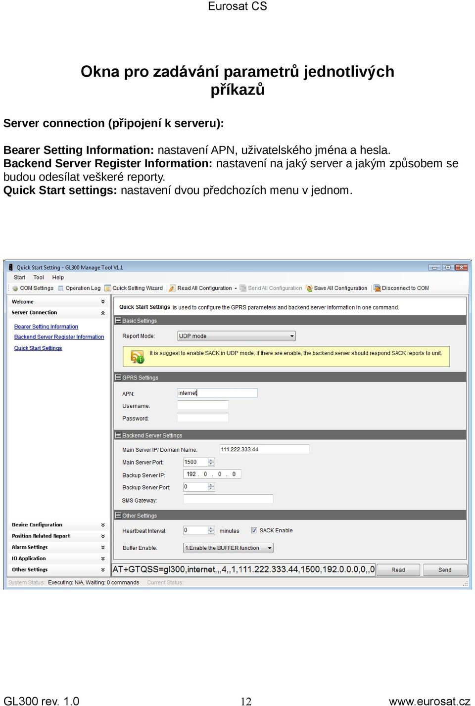 Backend Server Register Information: nastavení na jaký server a jakým způsobem se budou