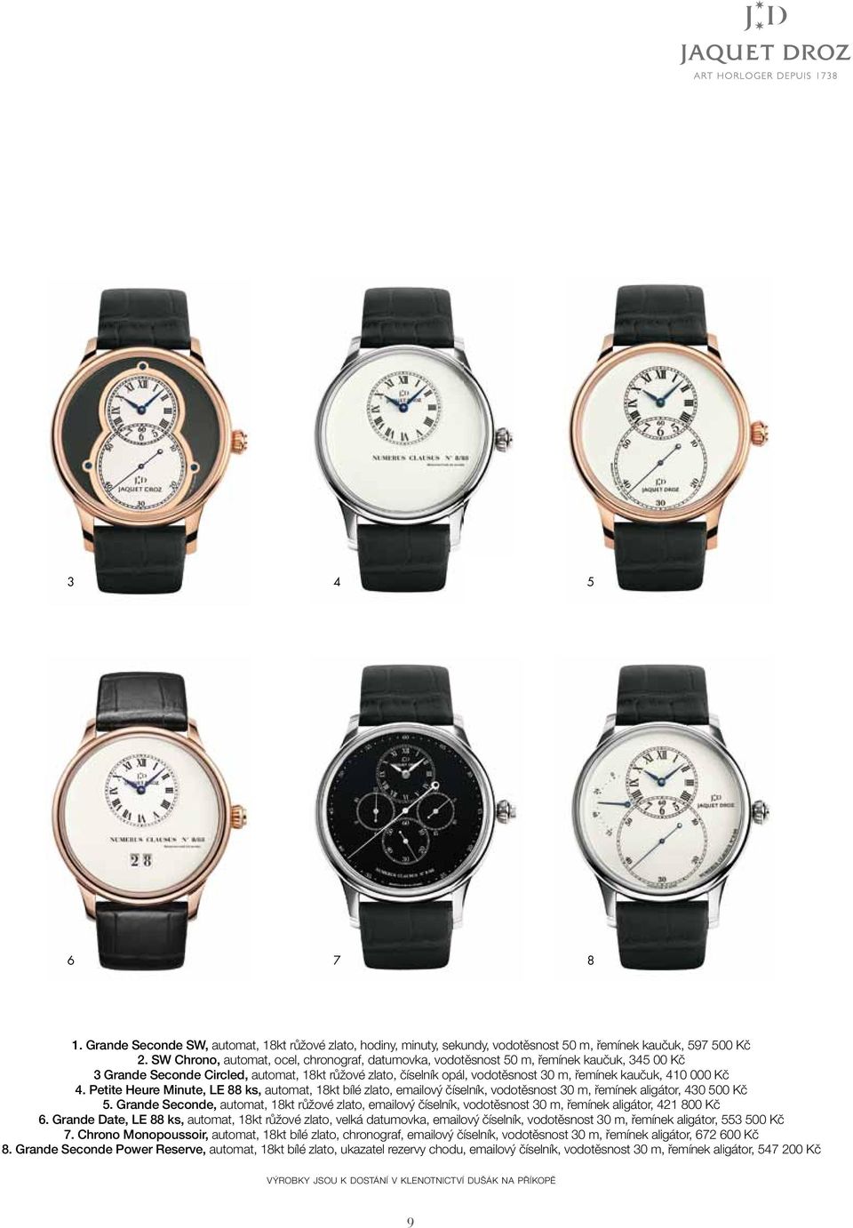 000 Kč 4. Petite Heure Minute, LE 88 ks, automat, 18kt bílé zlato, emailový číselník, vodotěsnost 30 m, řemínek aligátor, 430 500 Kč 5.