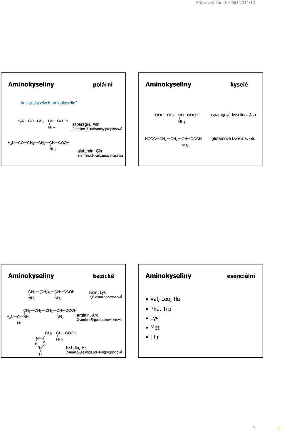 bazické esenciální 2 ( ) 3 lysin, Lys 2,6-diaminohexanová arginin, Arg 2