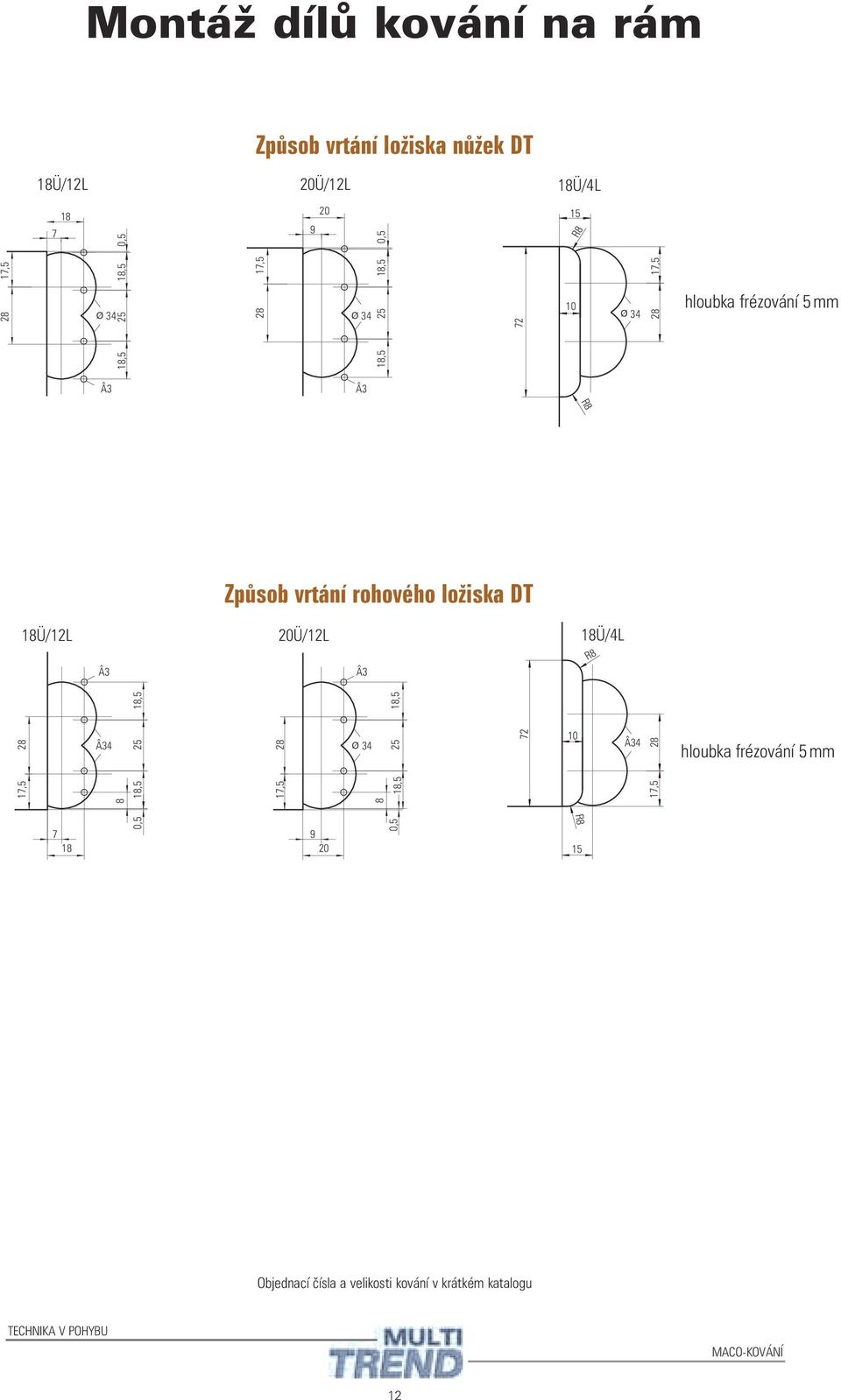 18,5 5 17,5 8 Ø 34 5 7 10 Ø 34 8 hloubka frézování 5 mm Â3 Â3 Â3 0Ü/1L Â3 18Ü/4L R8 17,5 Â34