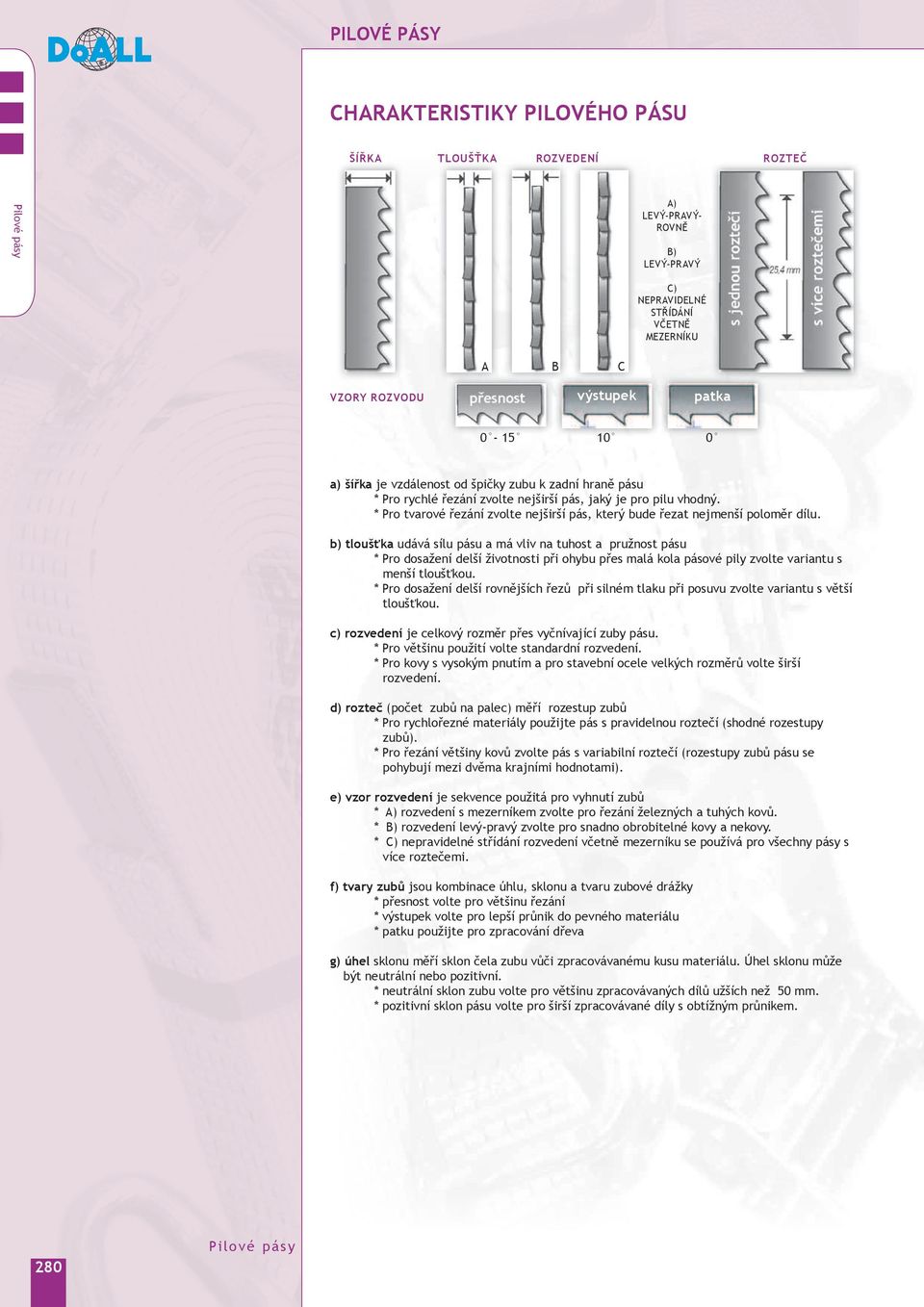 b) udává sílu pásu a má vliv na tuhost a pružnost pásu * Pro dosažení delší životnosti při ohybu přes malá kola pásové pily zvolte variantu s menší tloušťkou.