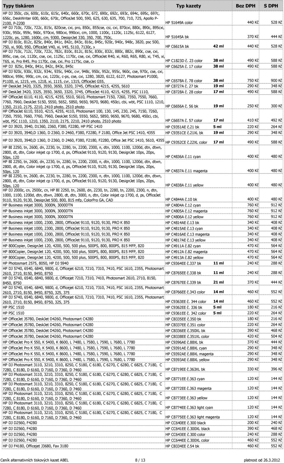 1100c, 1120c, 1125c, 6122, 6127, 1220c, ps, 1280, 1600c, cm, 9300, DesignJet 330, 350, 700, 750c, HP 51645A bk 370 Kč 444 Kč HP DJ 810c, 812c, 825c, 840c, 841c, 842c, 843c, 816c, 845c, 920c, 940c,