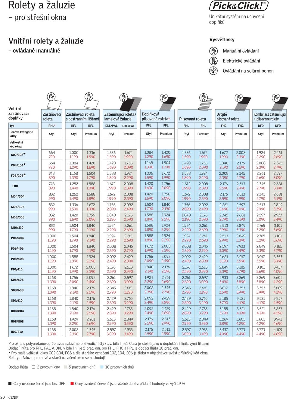 zatemňující + plisované rolety RHL A RFL RFL DKL/PAL DKL/PAL FPL FPL FHL FHL FHC FHC DFD DFD Cenová kategorie látky Styl Styl Premium Styl Premium Styl Premium Styl Premium Styl Premium Styl Premium