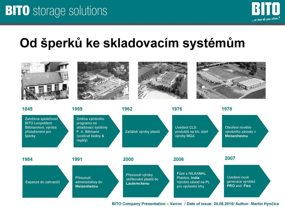 Bittmann (ocelové bedny & regály) Začátek výroby plastů Uvedení CLS produktů na trh, start výroby MGA Otevření nového výrobního závodu v