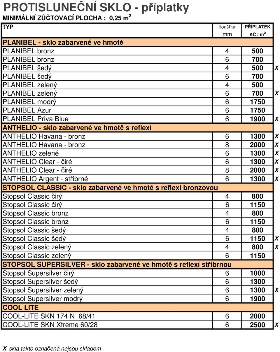 Havana - bronz 6 1300 X ANTHELIO Havana - bronz 8 2000 X ANTHELIO zelené 6 1300 X ANTHELIO Clear - čiré 6 1300 X ANTHELIO Clear - čiré 8 2000 X ANTHELIO Argent - stříbrné 6 1300 X STOPSOL CLASSIC -