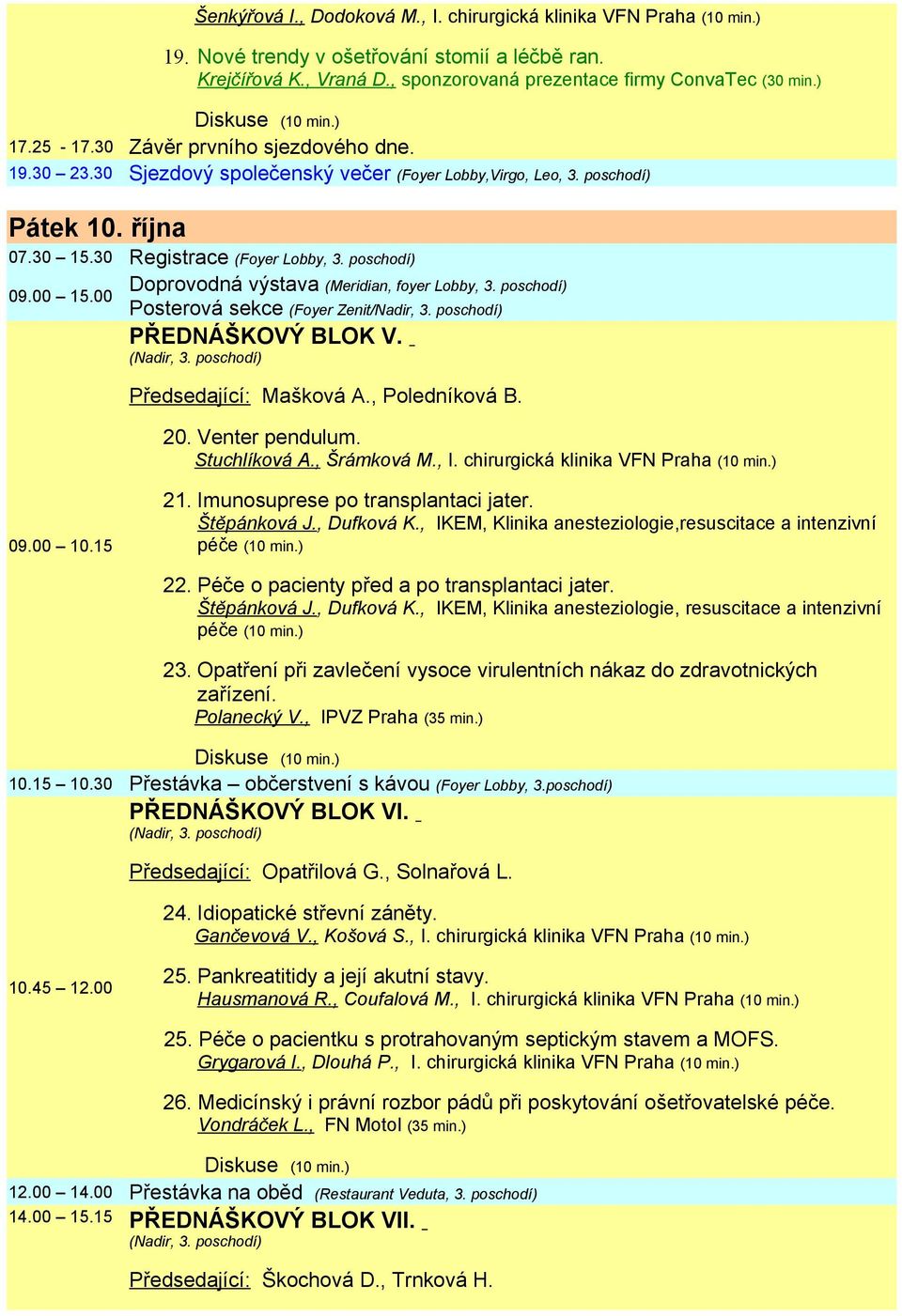 00 Doprovodná výstava (Meridian, foyer Lobby, 3. poschodí) Posterová sekce (Foyer Zenit/Nadir, 3. poschodí) PŘEDNÁŠKOVÝ BLOK V. (Nadir, 3. poschodí) Předsedající: Mašková A., Poledníková B. 20.
