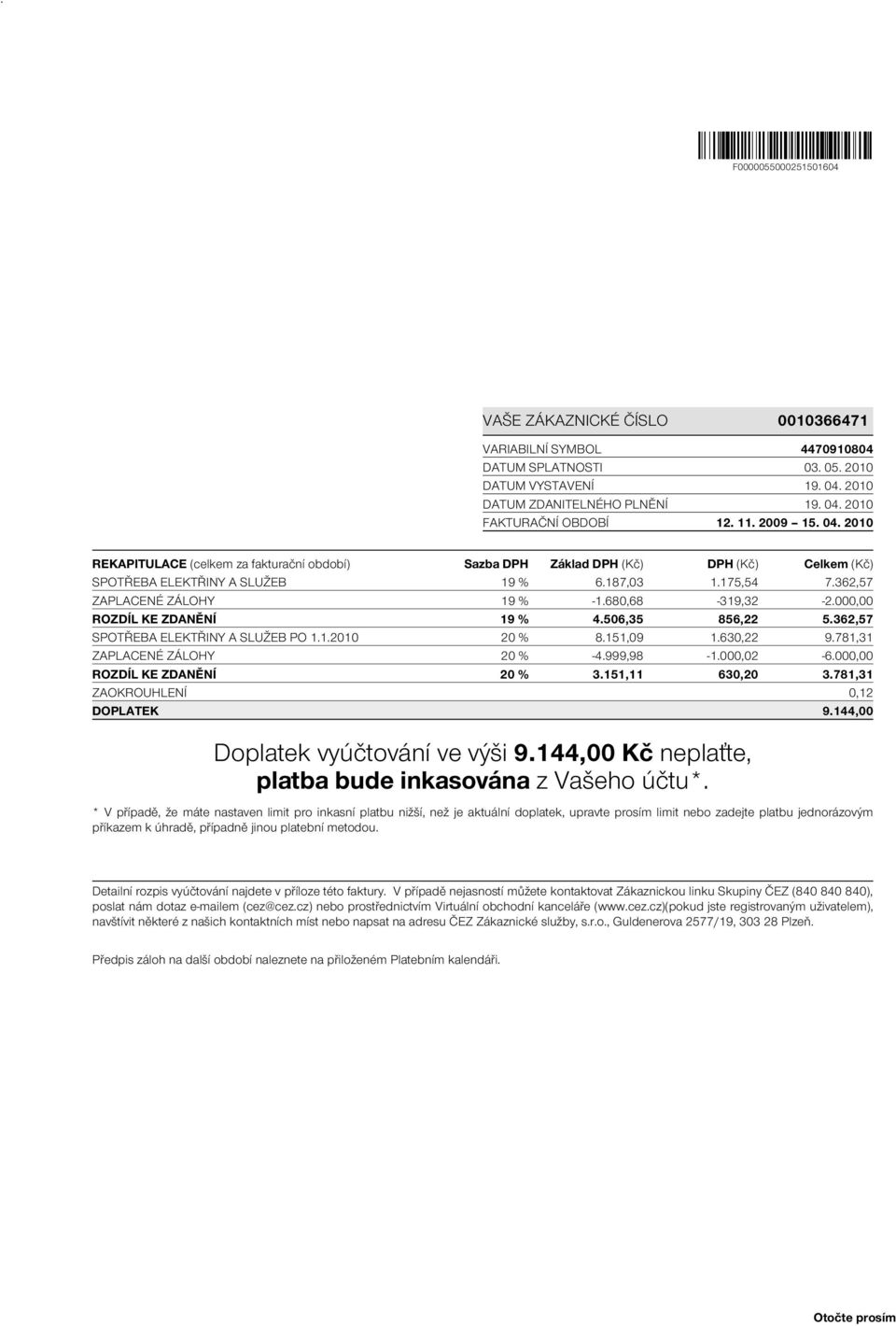 0000001012985533 List 1/3 DODAVATEL ČEZ Prodej, s.r.o. Duhová 425/1, 140 53 Praha 4 IČ: 27232433 DIČ: CZ27232433 Bankovní spojení: 000000-0007770227/0100 www. cez.cz cez@cez.