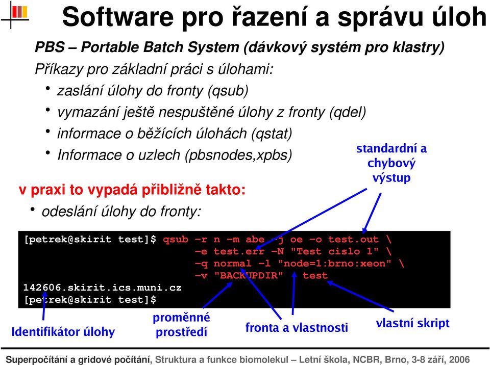 odesláníúlohydofronty: [petrek@skirit test]$ qsub -r -e -q -v 142606.skirit.ics.muni.