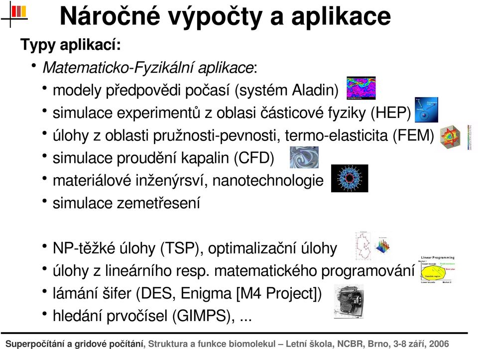 materiálovéinženýrsví,nanotechnologie simulacezemetřesení NP těžkéúlohy(tsp),optimalizačníúlohy úlohyzlineárníhoresp.