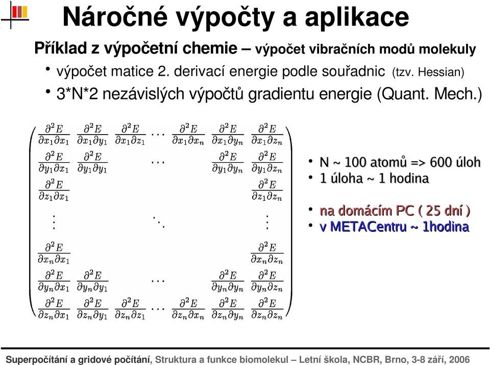 Mech.) N ~ 100 atomů => 600 úloh 1 úloha ~ 1 hodina na domácím PC ( 25 dní ) v METACentru ~