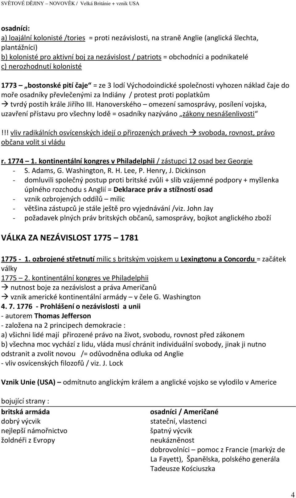 III. Hanoverského omezení samosprávy, posílení vojska, uzavření přístavu pro všechny lodě = osadníky nazýváno zákony nesnášenlivosti!