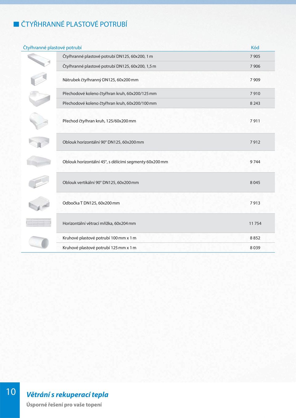 mm 7 911 Oblouk horizontální 90 DN125, 60x200 mm 7 912 Oblouk horizontální 45, s dělícími segmenty 60x200 mm 9 744 Oblouk vertikální 90 DN125, 60x200 mm 8 045 Odbočka T DN125,