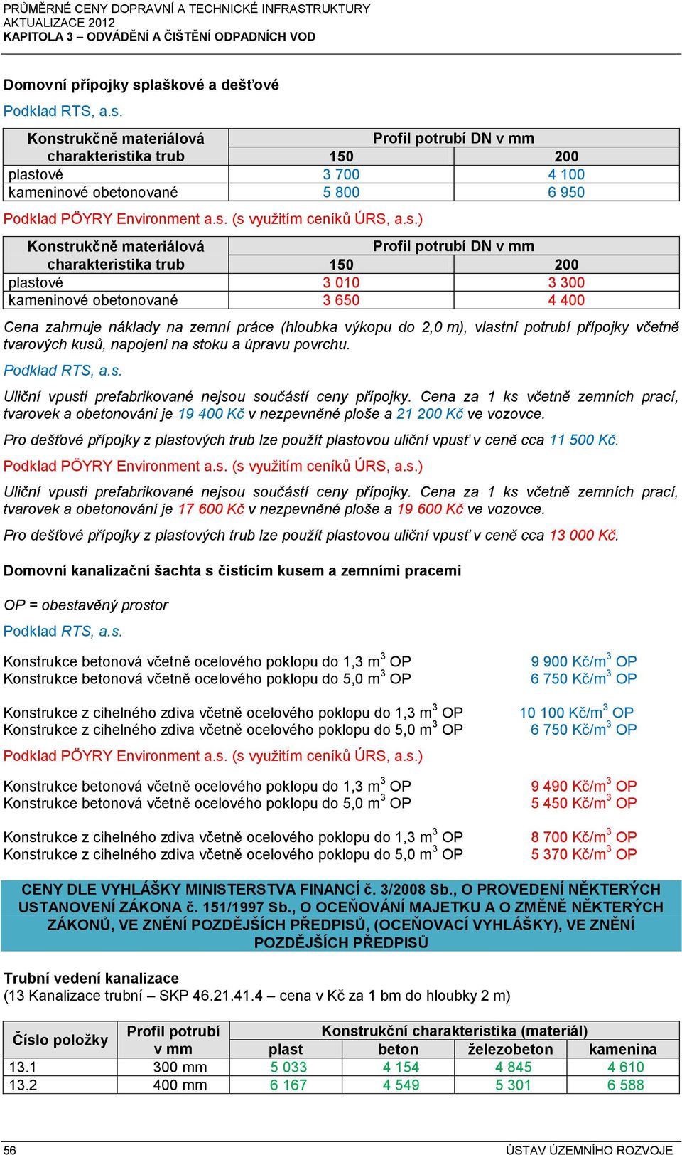 Konstrukčně materiálová Profil potrubí DN v mm charakteristika trub 150 200 plastové 3 700 4 100 kameninové obetonované 5 800 6 950 Konstrukčně materiálová Profil potrubí DN v mm charakteristika trub