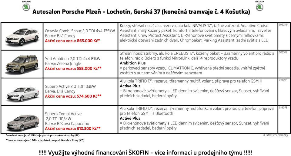 Protect Assistant, Bi-Xenonové světlomety s černými mlhovkami, elektrické otevírání zadních dveří, Chrompaket, Parking Assistant, zadní světla s LED 298249 Yeti Ambition 2,0 TDI 4x4 81kW Barva: