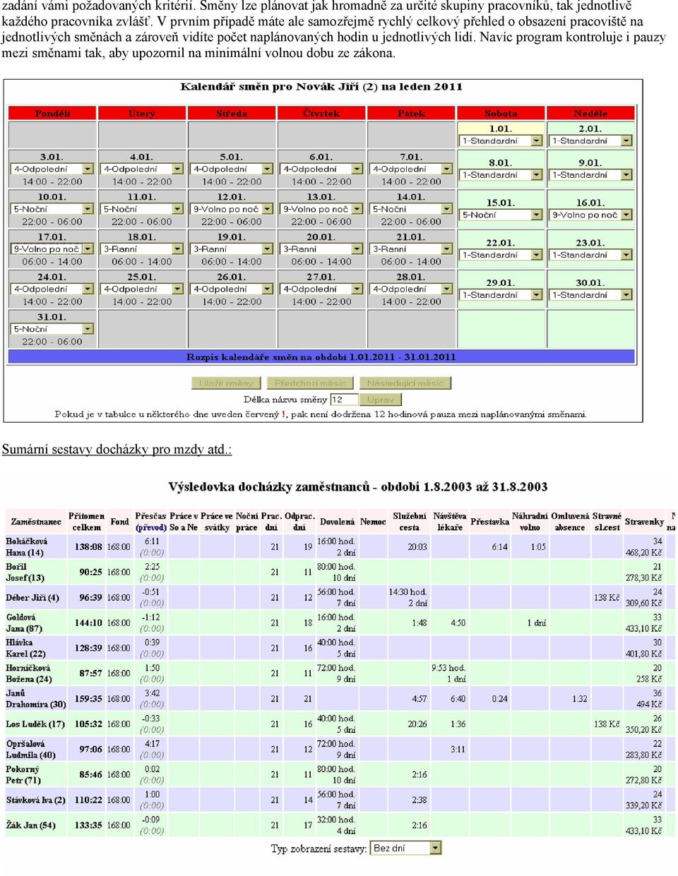 V prvním případě máte ale samozřejmě rychlý celkový přehled o obsazení pracoviště na jednotlivých směnách a
