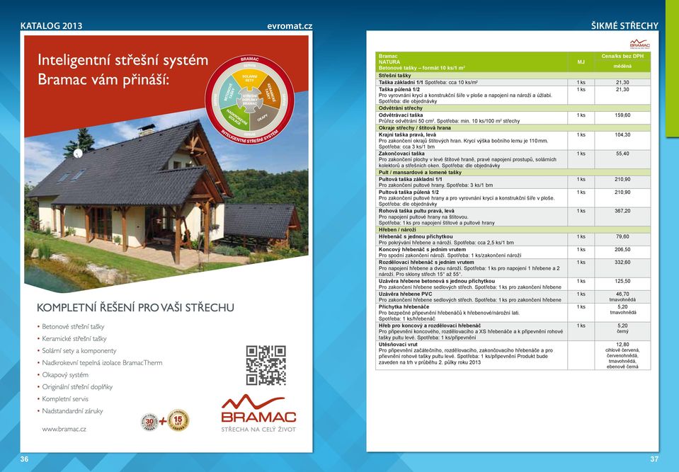 10 ks/100 m 2 střechy Okraje střechy / štítová hrana Krajní taška pravá, levá 1 ks 104,30 Pro zakončení okrajů štítových hran. Krycí výška bočního lemu je 110 mm.