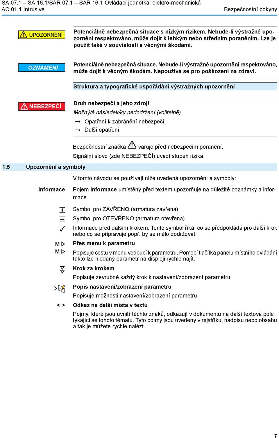 Struktura a typografické uspořádání výstražných upozornění Druh nebezpečí a jeho zdroj!