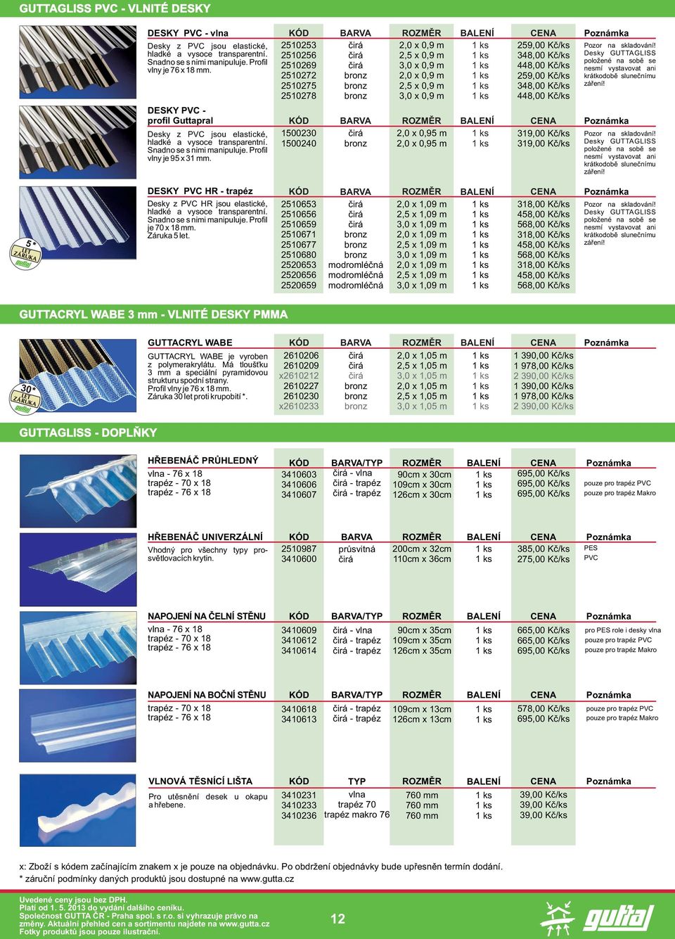 DESKY PVC HR - trapéz Desky z PVC HR jsou elastické, hladké a vysoce transparentní. Snadno se s nimi manipuluje. Profil je 70 x 18 mm. Záruka 5 let.