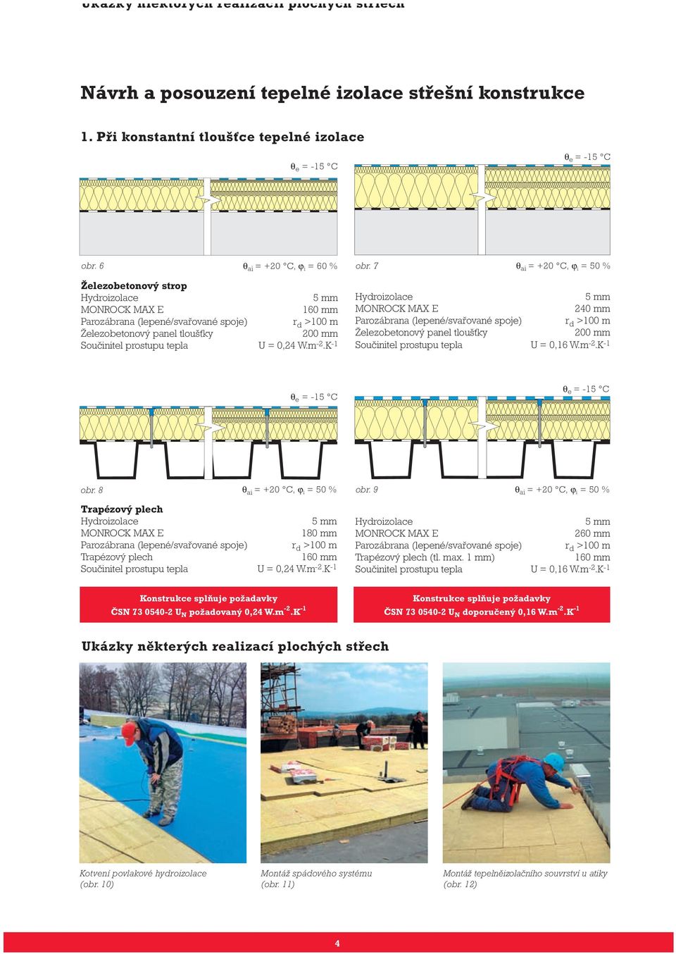 7 q ai = +20 C, ϕ i = 50 % Železobetonový strop Hydroizolace 5 mm MONROCK MAX E 160 mm Parozábrana (lepené/svařované spoje) r d >100 m Železobetonový panel tloušťky 200 mm Součinitel prostupu tepla U