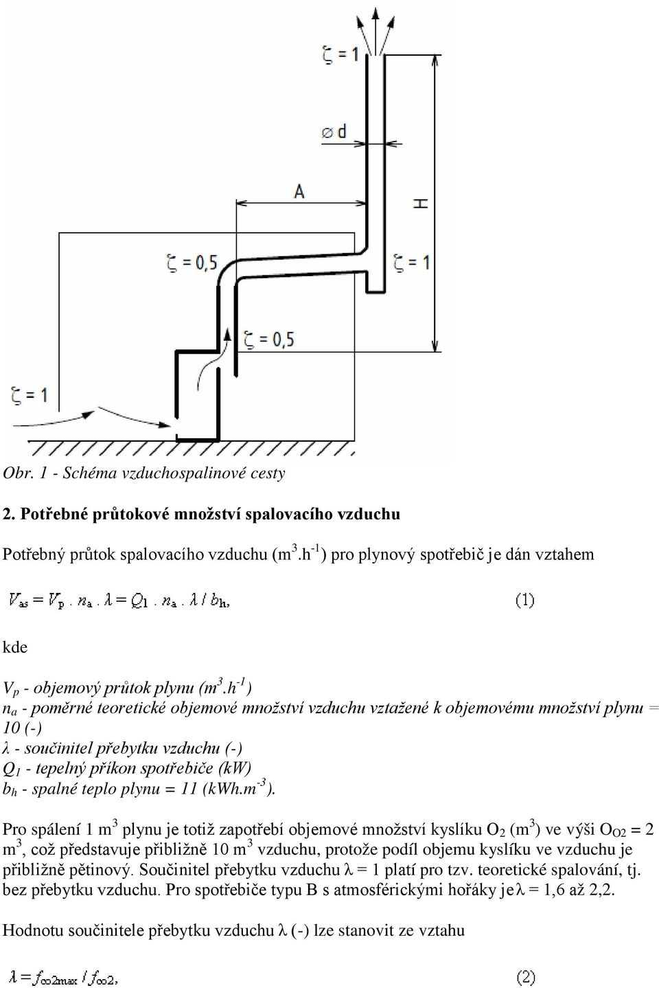h -1 ) n a - poměrné teoretické objemové množství vzduchu vztažené k objemovému množství plynu = 10 (-) λ - součinitel přebytku vzduchu (-) Q 1 - tepelný příkon spotřebiče (kw) b h - spalné teplo