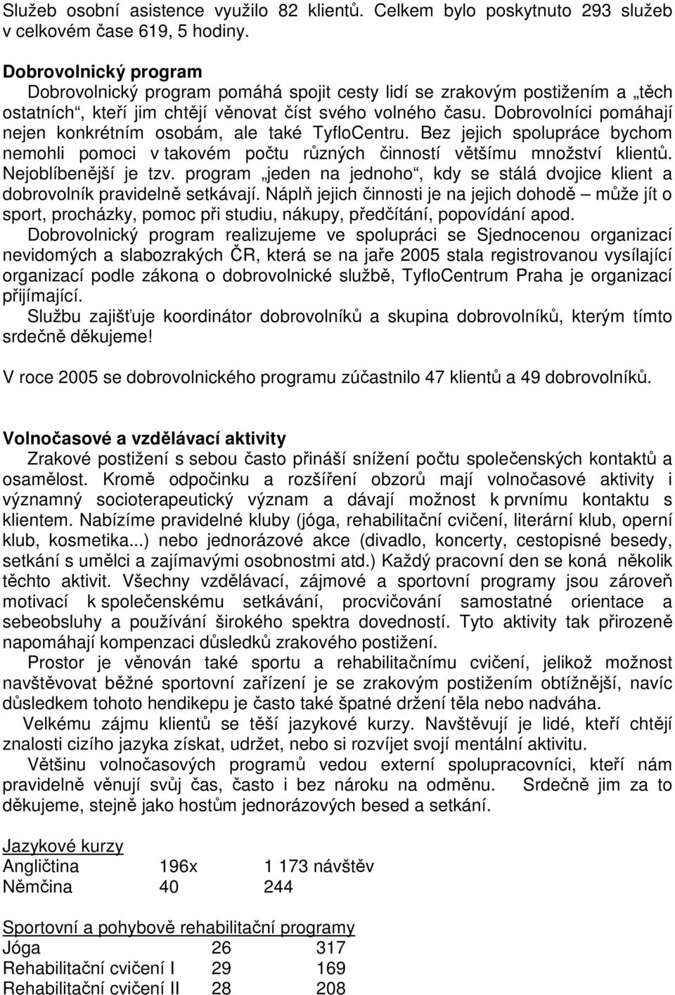 Dobrovolníci pomáhají nejen konkrétním osobám, ale také TyfloCentru. Bez jejich spolupráce bychom nemohli pomoci v takovém počtu různých činností většímu množství klientů. Nejoblíbenější je tzv.