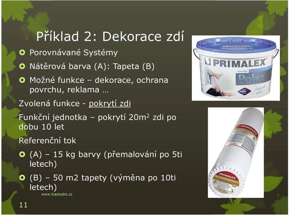 pokrytí 20m 2 zdi po dobu 10 let Referenční tok (A) 15 kg barvy