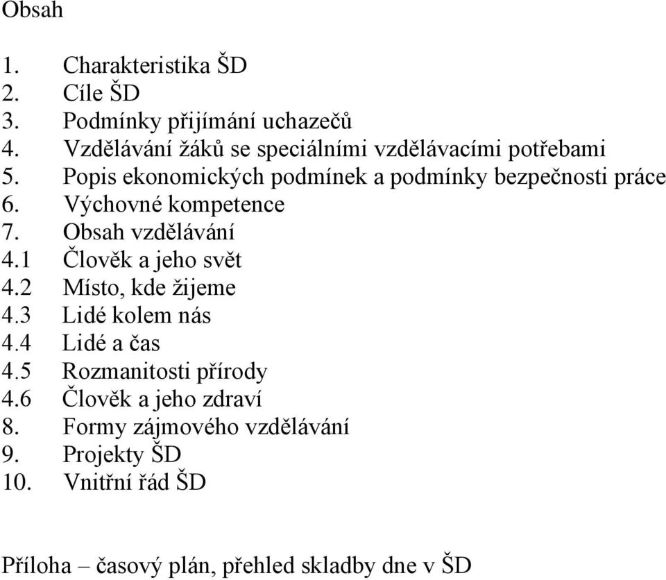 Výchovné kompetence 7. Obsah vzdělávání 4.1 Člověk a jeho svět 4.2 Místo, kde žijeme 4.3 Lidé kolem nás 4.