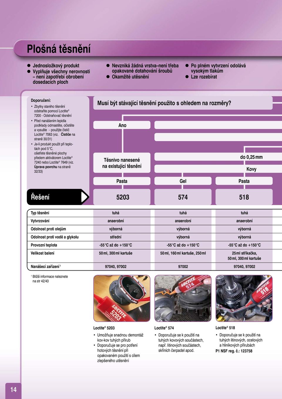 Zbytky starého těsnění odstraňte pomocí Loctite 7200 - Odstraňovač těsnění Před nanášením lepidla podklady odmastěte, očistěte Ano a vysušte použijte čistič Loctite 7063 (viz.