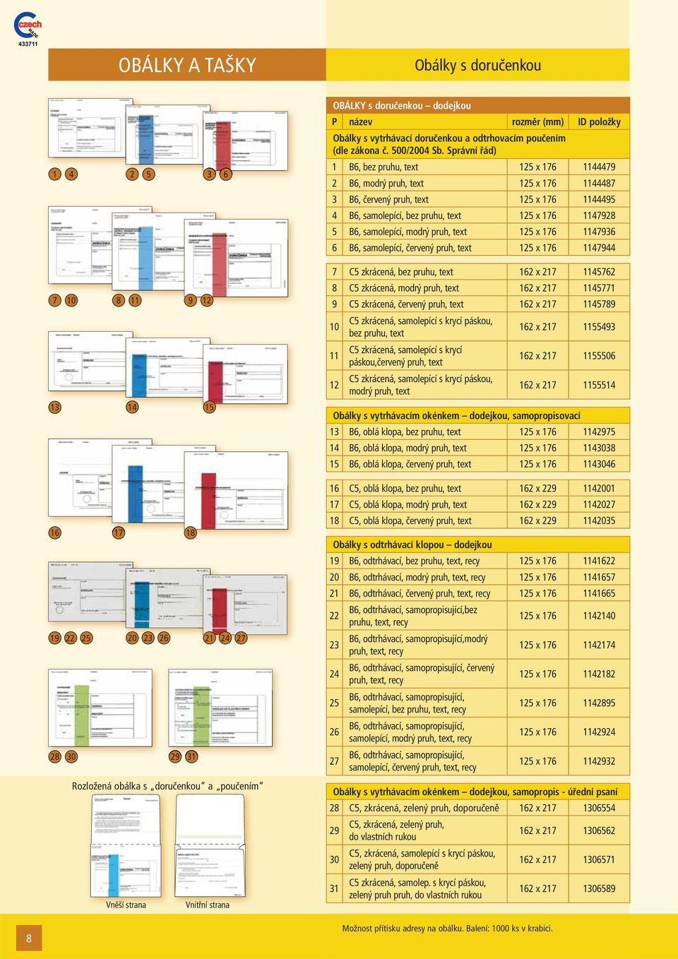 Správní řád) 1 B6, bez pruhu, text 12 x 176 1144479 2 B6, modrý pruh, text 12 x 176 1144487 3 B6, červený pruh, text 12 x 176 114449 4 B6, samolepící, bez pruhu, text 12 x 176 1147928 B6, samolepící,