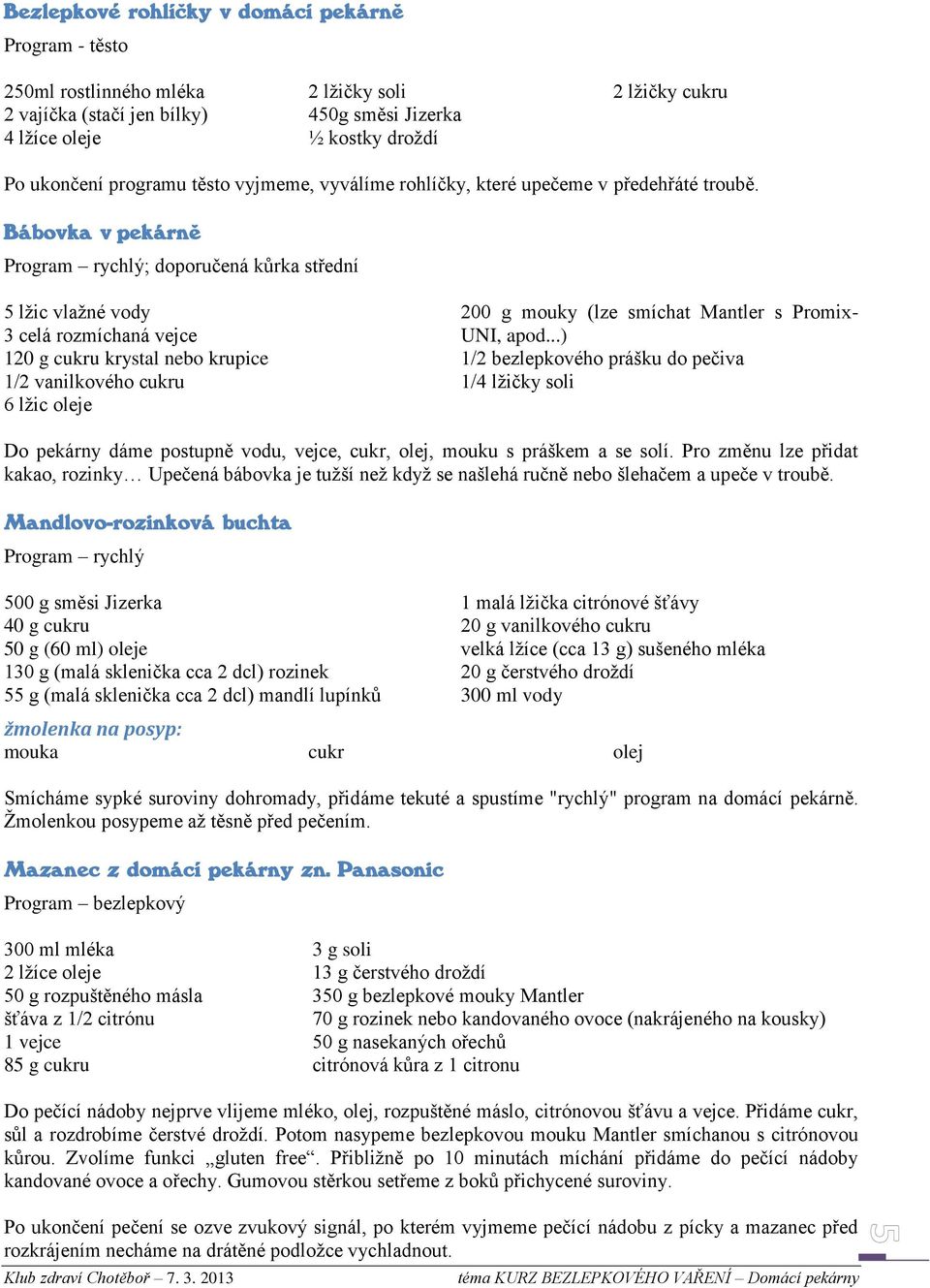 Kurz bezlepkového vaření DOMÁCÍ PEKÁRNY - PDF Stažení zdarma