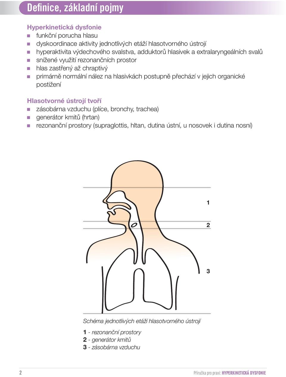 organické postižení Hlasotvorné ústrojí tvoří zásobárna vzduchu (plíce, bronchy, trachea) generátor kmitů (hrtan) rezonanční prostory (supraglottis, hltan, dutina ústní, u