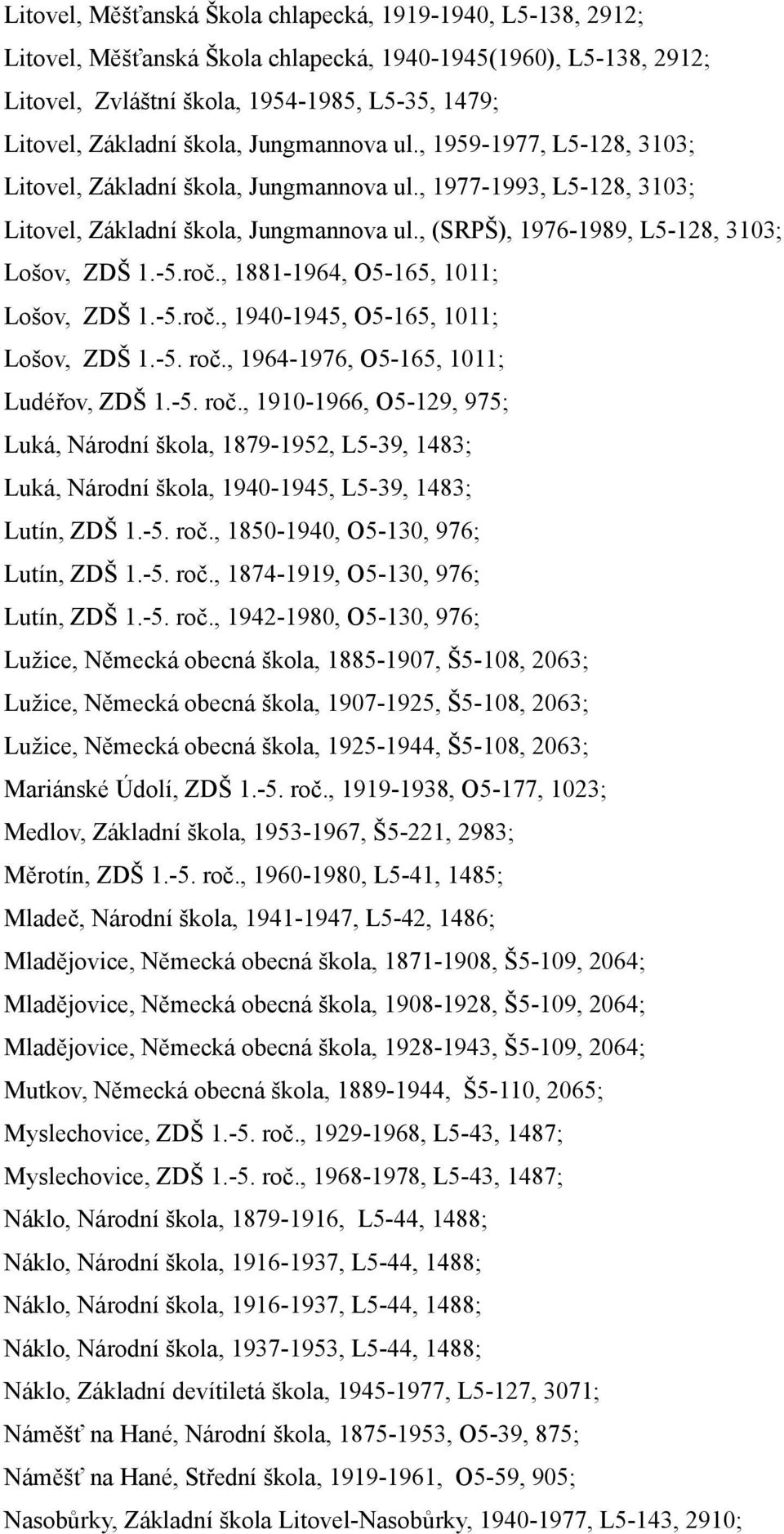 , (SRPŠ), 1976-1989, L5-128, 3103; Lošov, ZDŠ 1.-5.roč., 1881-1964, O5-165, 1011; Lošov, ZDŠ 1.-5.roč., 1940-1945, O5-165, 1011; Lošov, ZDŠ 1.-5. roč.