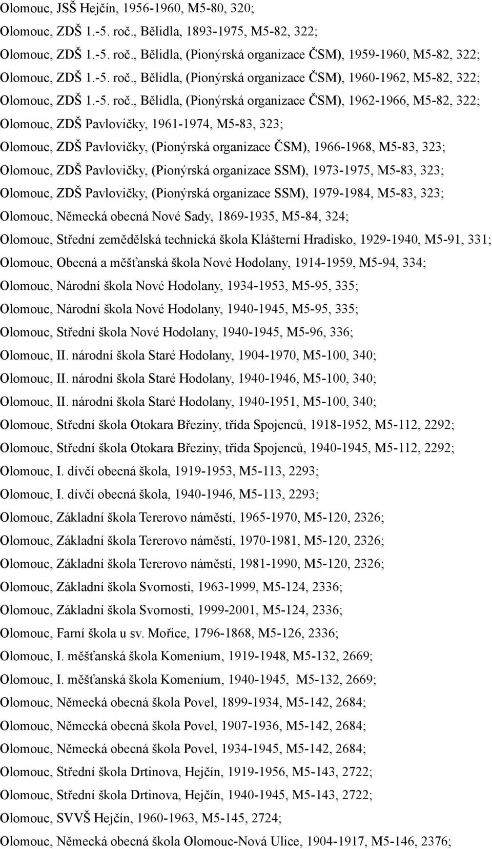 , Bělidla, (Pionýrská organizace ČSM), 1960-1962, M5-82, 322; Olomouc, ZDŠ 1.