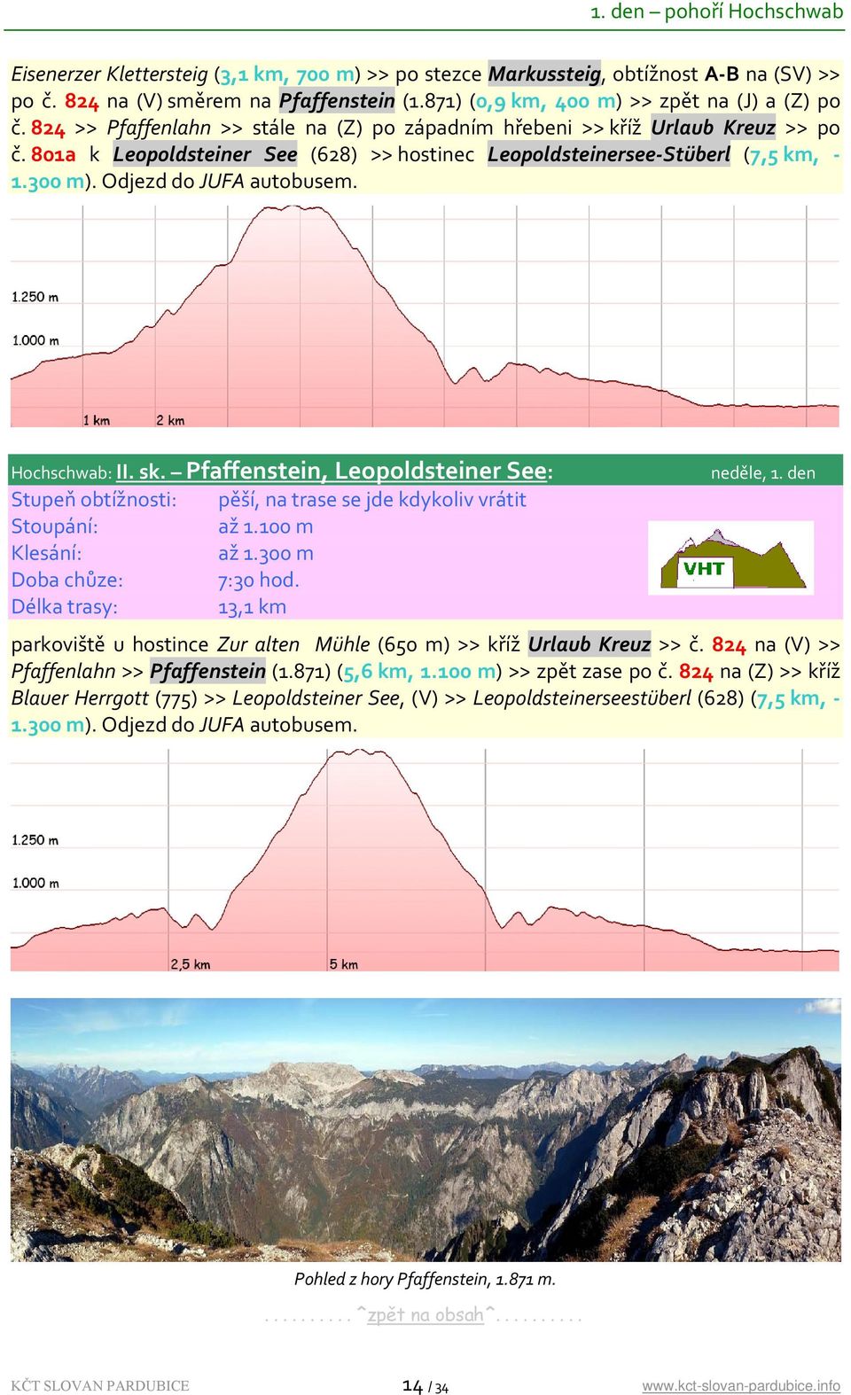 801a k Leopoldsteiner See (628) >> hostinec Leopoldsteinersee Stüberl (7,5 km, 1.300 m). Odjezd do JUFA autobusem. Hochschwab: II. sk.