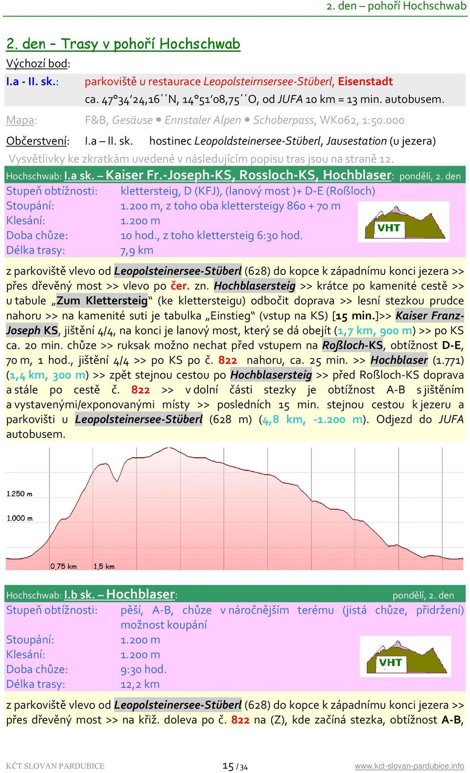 hostinec Leopoldsteinersee Stüberl, Jausestation (u jezera) Vysvětlivky ke zkratkám uvedené v následujícím popisu tras jsou na straně 12. Hochschwab: I.a sk. Kaiser Fr.