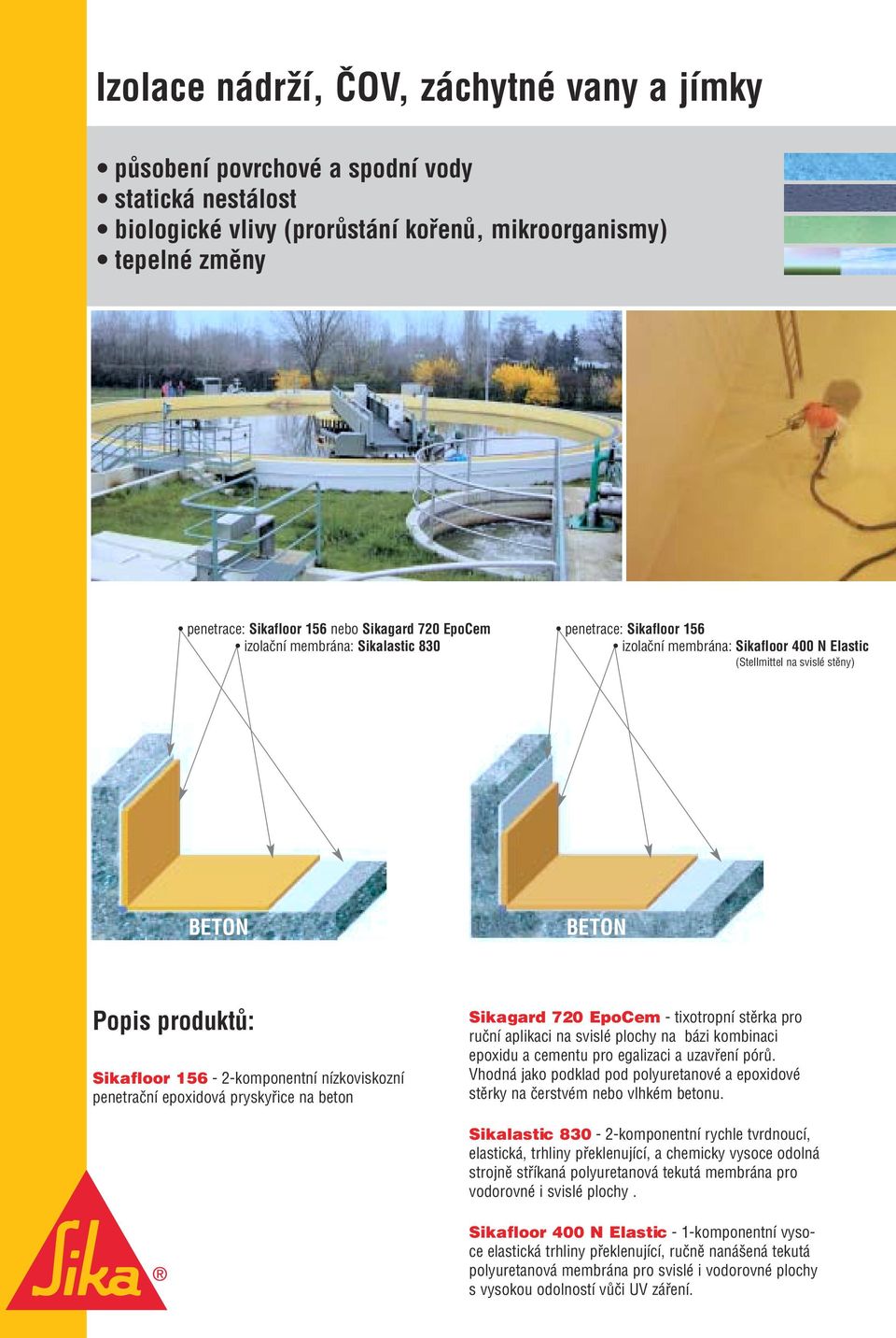 penetrační epoxidová pryskyřice na beton Sikagard 720 EpoCem - tixotropní stěrka pro ruční aplikaci na svislé plochy na bázi kombinaci epoxidu a cementu pro egalizaci a uzavření pórů.