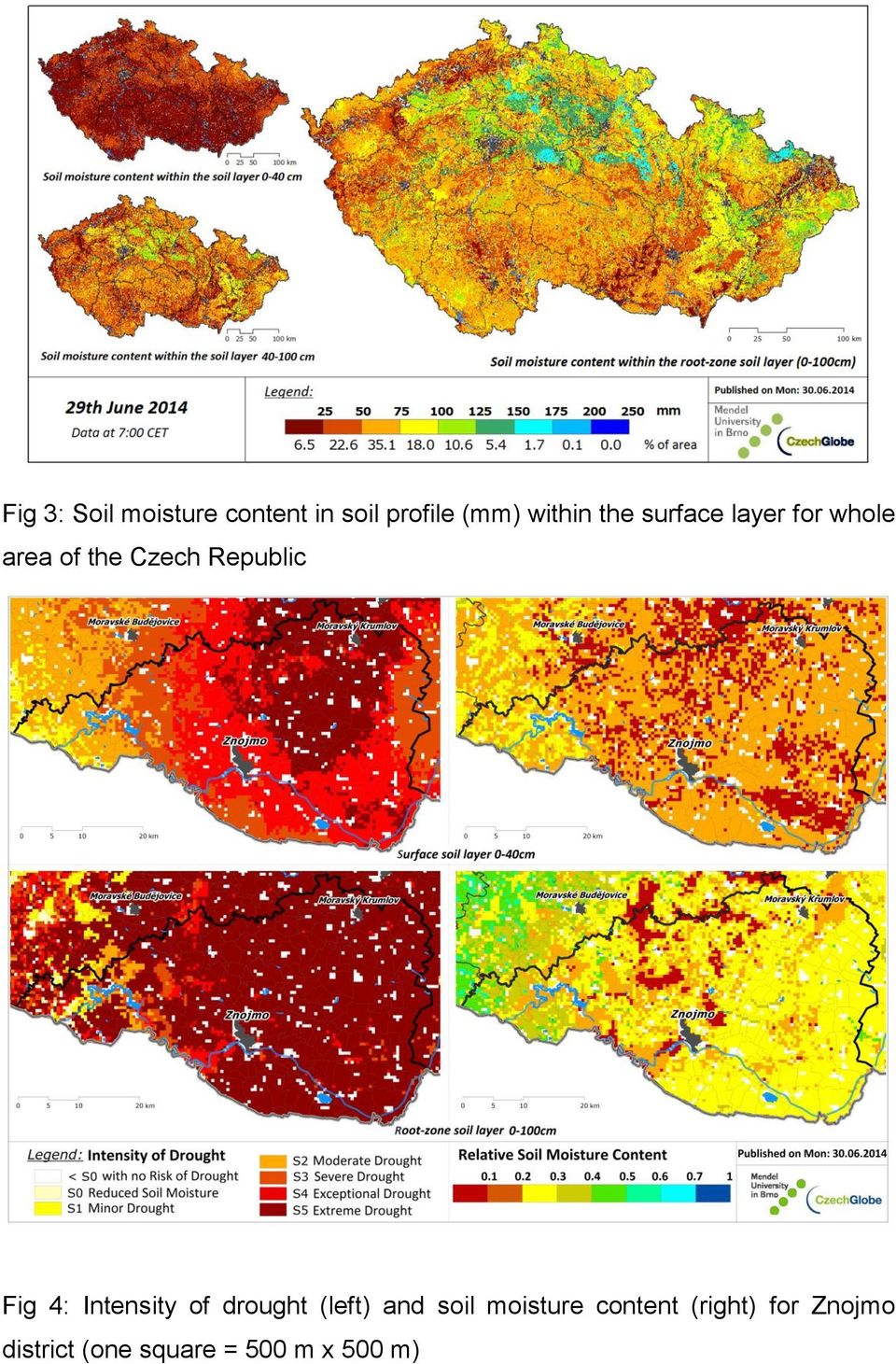 Fig 4: Intensity of drought (left) and soil moisture